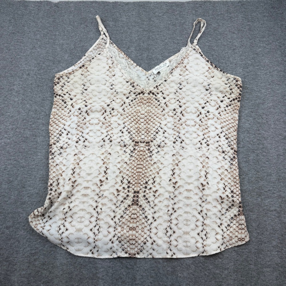 Rachel Zoe Cami Top‎ Womens Medium Beige Snakeskin Lace Trim V-Neck Tank